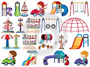 Large set of isolated objects of kids and playground