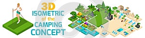 Large set of isometric, 3D people in nature. Kayaking, campfire, camping, river, beach, lake. Use templates and create a