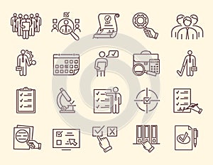 Large set of line icons for inspections and quality control