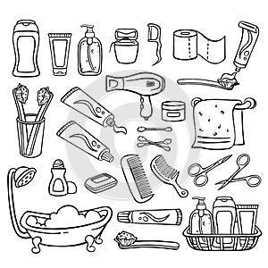 Large set of personal hygiene illustration objects, vector