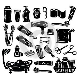 Large set of personal hygiene illustration objects, vector
