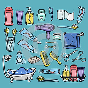 Large set of personal hygiene illustration objects, vector
