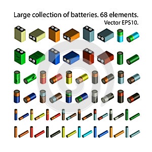 A large set of realistic isometric batteries. 68 elements.