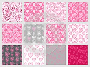 Large set of seamless patterns with hearts