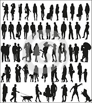 Large set of silhouettes of urban people