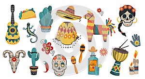 A large set of various Mexican elements.