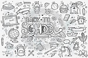 A large set of vector hand-drawn doodles back to school