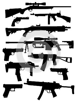 Set of weapon silhouettes vector