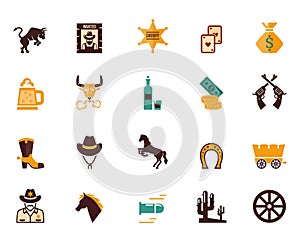 Large set of Western flat vector icons