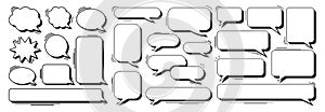 Large set of white comic speech bubbles with black shadow