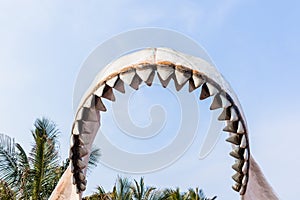 Large Shark Teeth Model Statue Outdoors