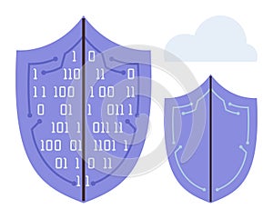 Digital Security Concept with Binary Code Shield and Cloud Computing Protection