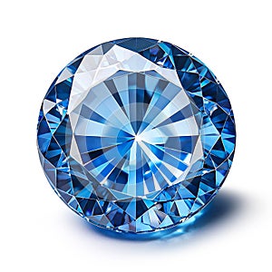 large shiny blue diamond on white background, generative AI