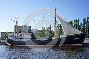 Large ship, in the Museum of the World ocean, standing on the dock on the river Pregolya