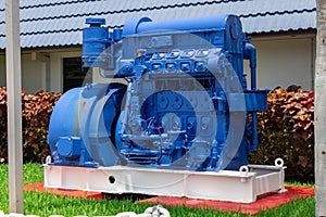 Large ship`s engine, blue color