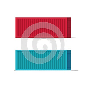 Large shipping containers vector illustration isolated on white background, flat cartoon blue and red cargo container