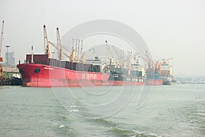 Large ships standing at the port of Chittagong