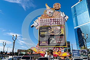 Large sign with clown for the Las Vegas Circus Circus Hotel and Casino
