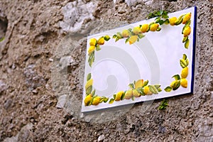 Empty ceramic plate, lemons photo