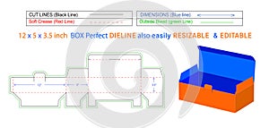 Large size Surgical mask box die line and 3D box vector file 12 x 5 x 3.5 inch box die line also resizeable and editable