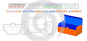 Large size Surgical mask box dieline and 3D box vector file 12 x 5 x 3.5 inch box dieline