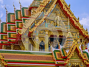 Large size temple with multi level roofs in Thailand.