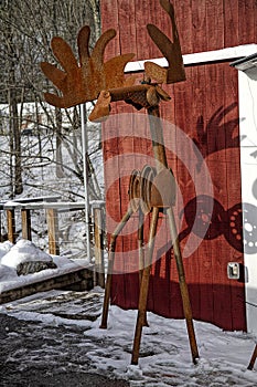 Large Skinny Moose Metal Art Stands Proudly outside Greeting Guests