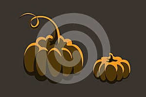 Large and small pumpkins on a dark gray background. A minimalistic illustration on the theme of autumn or Halloween