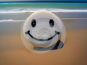 A large smiley face on a beach, generated by AI.