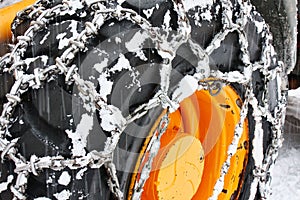 Large Snow Chain Wheel Closeup