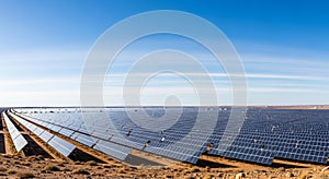 Large Solar Panel Array Under Blue Sky