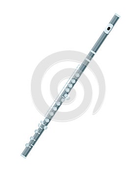 Large soprano flute. Wind classical orchestral musical instrument.