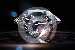 A large sparkling diamond refracting a beam of light on a black background.