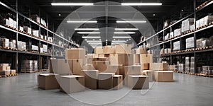 The large stack of cardboard boxes in a modern warehouse setting AI generated image