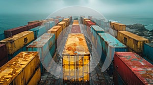 A Large Stack of Containers on Cement Floor