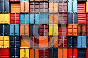 A large stack of multicolored shipping containers. Colorful background