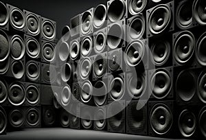 A large stack of music audio speakers. Generative ai