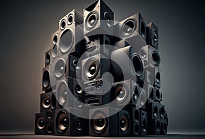 A large stack of music audio speakers. Generative ai