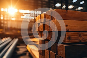 Large Stack of Various Construction Materials in Warehouse