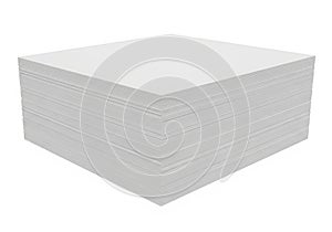 A large stack of white paper sheets isolated on a plain white background