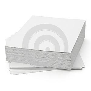 A large stack of white printer paper on a white background