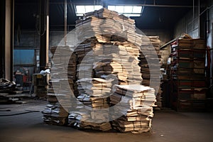 large stacks of newspapers in a warehouse ready for distribution