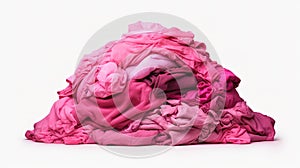 large stacks of pink colored clothes isolated on a white background, sorted by color for gentle washing