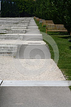 Large staircase and beches in the park