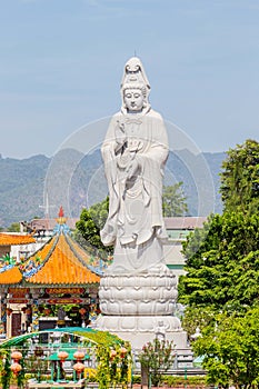 A large statue of Guanyin Buddha.