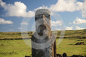 A large statue of a man stands in a grassy field photo