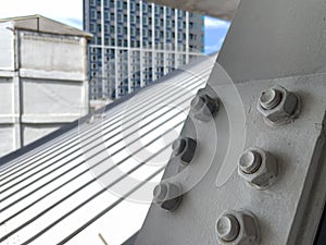 Large steel beams inside the building.