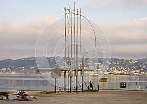 Large steel sculpture in a park adjacent to the the Plage Richelieu at Juan Les Pins west of Antibes, France