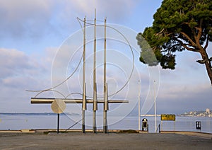 Large steel sculpture in a park adjacent to the the Plage Richelieu at Juan Les Pins west of Antibes, France