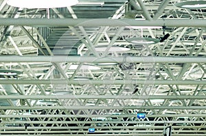 Large steel truss structure, roof frame at the airport